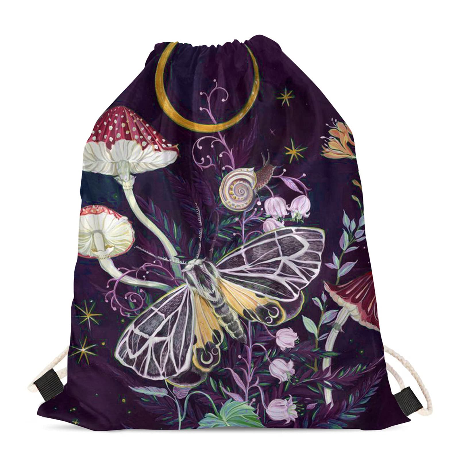Showudesigns Mushroom Butterfly Drawstring Laundry Bag Girls Swim Bags String Gym Backpack Sport Sack Cinch for School Travel Beach Tote Bags โ image 1