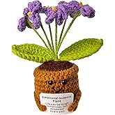ZRXKSOPP Inspirational Positive Crochet Plush Flowers,Emotional Support Knitted Pot with Positive Card,Handmade Knitted Wool Doll Present for Women Girls Mothers Wife Lovers(Purple Forget-Me-Not
