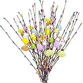 VSHZXFH 33pcs Artificial Easter Spray Vine with Pastel Easter Eggs and Berries - Decorative Spring Floral Stems - Easter Egg Twig Branches for Floral Arrangement - Centerpiece Wreath Decoration