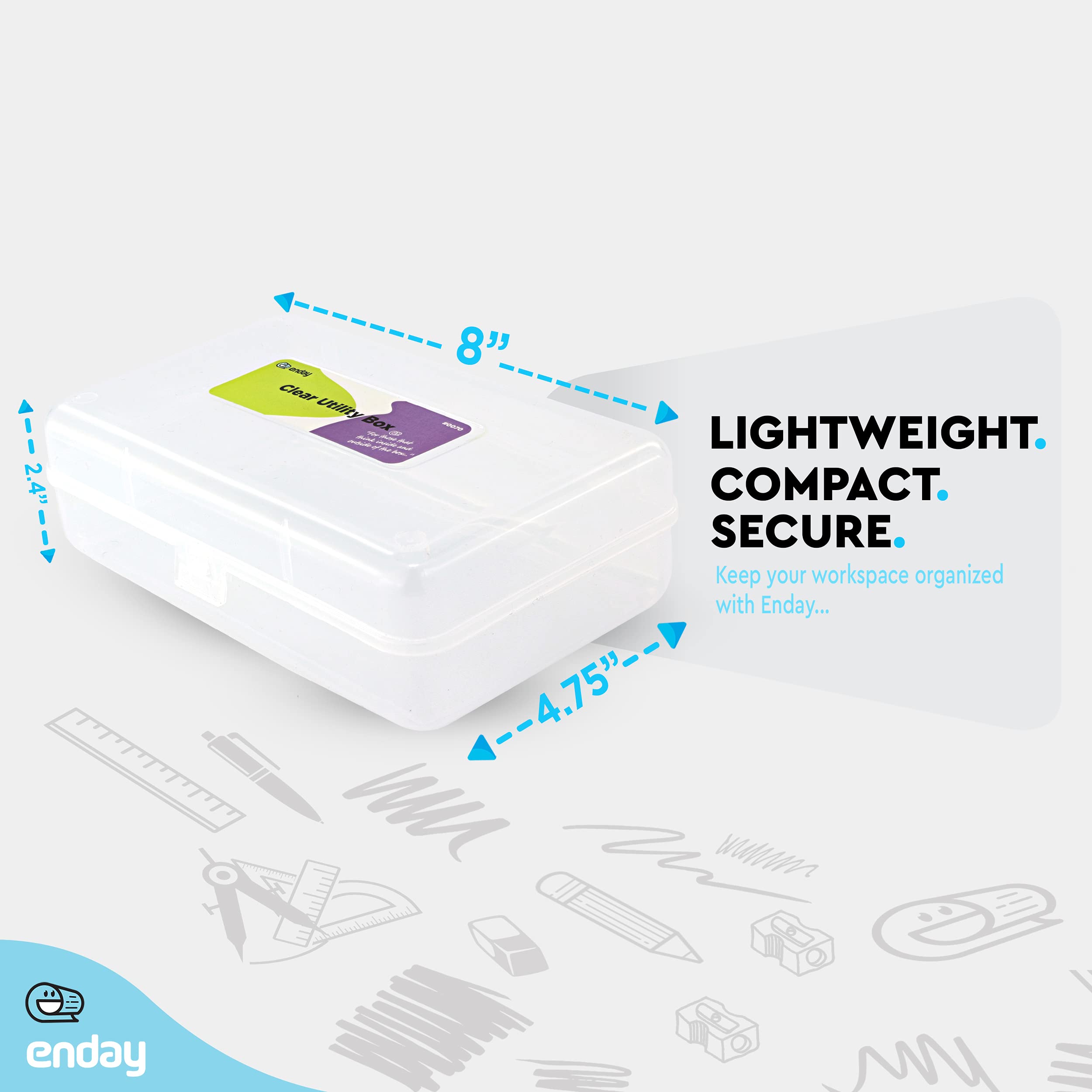 Enday Plastic Pencil Box with Snap Closure Lids Clear, Small Utility Crayon and Marker School and Office Storage Supplies Case, Large Capacity Durable Translucent Supply Organizer Boxes For Kids