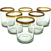 MexHandcraft Amber Rim 10 oz Tumblers (set of 6), Recycled Glass, Lead-free, Toxin-Free (Tumbler)