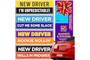 Rio Salto 4-Pack Large New Driver Car Sticker Please Be Patient Stickers Permit Student Driver Sticker Cool Prank Rookie Funny (Funny Rookie Magnet)