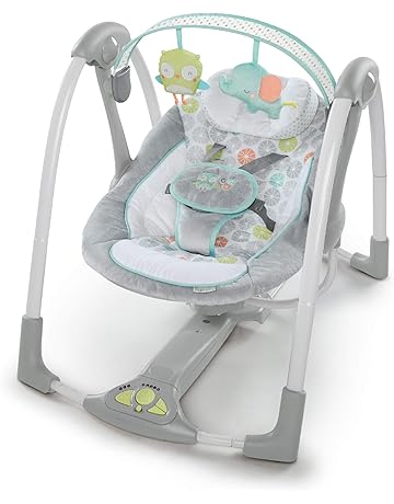 Ingenuity Swing 'n Go Portable Baby Swing - Hugs & Hoots - with Battery-Saving Technology