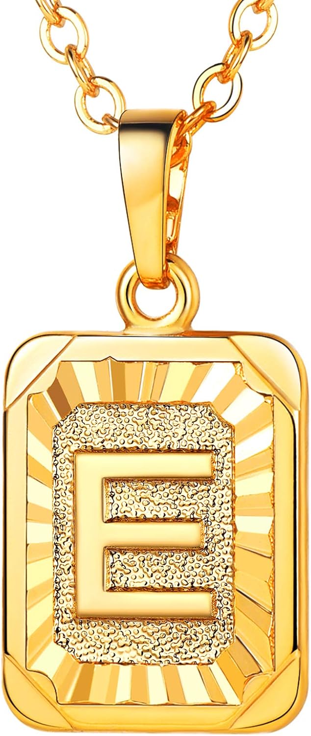 U7 Monogram Necklace Graduation Gift for Boys Girls 18K Gold Plated Square Script Initial Jewelry Letter E Pendant with Chain: Clothing