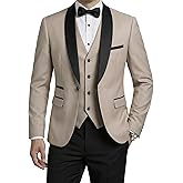 MrSure Men’s 3 Piece Slim Fit Suit, One Button Shawl Lapel Tuxedo, Premium Dinner Jacket Vest Pants & Tie Set
