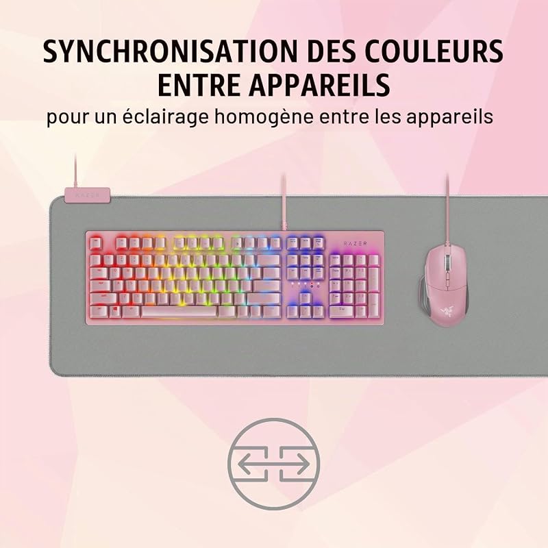 Goliathus Extended Chroma - Tapis de Souris Gaming XXL Extra Large et Doux avec éclairage RGB (Support de câble, Surface en Tissu, Bord matelassé) Quartz Rose