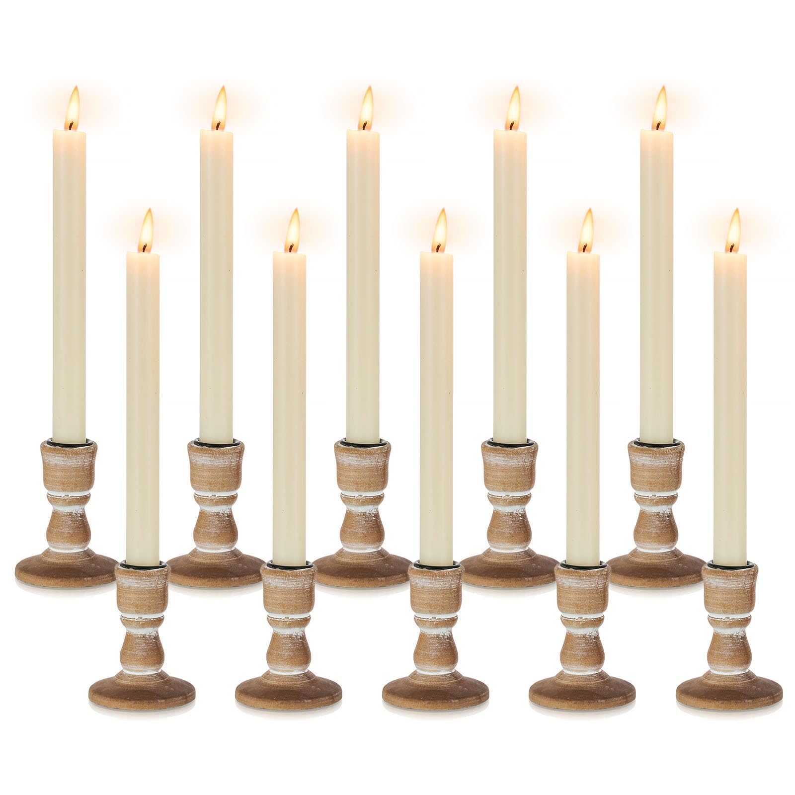 Inweder Wooden Candle Holder for Candlesticks: 10 Pcs Rustic Candlestick Holders Lightbrown Farmhouse Taper Candle Holders Bulk for Christmas Table Centrepiece Fireplace Party Living Room Decor