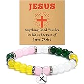 Christian Religious Gifts for Women Beaded Bracelet Unique Inspirational Birthday Catholic Spiritual Baptism Gifts for Mom Sister Friends Faith Beaded Bible Verse Jewelry Bracelets with Card