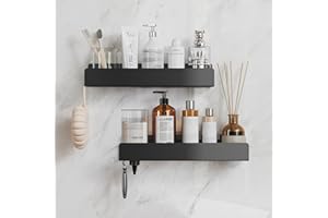 Kitstorack Shower Caddy, 2 Pack 15.7" Shower Organizer without Drilling Large Adhesive Shower Rack, Stainless Steel Shower Shelves for Inside Shower,Black,for Tile & Glass Walls