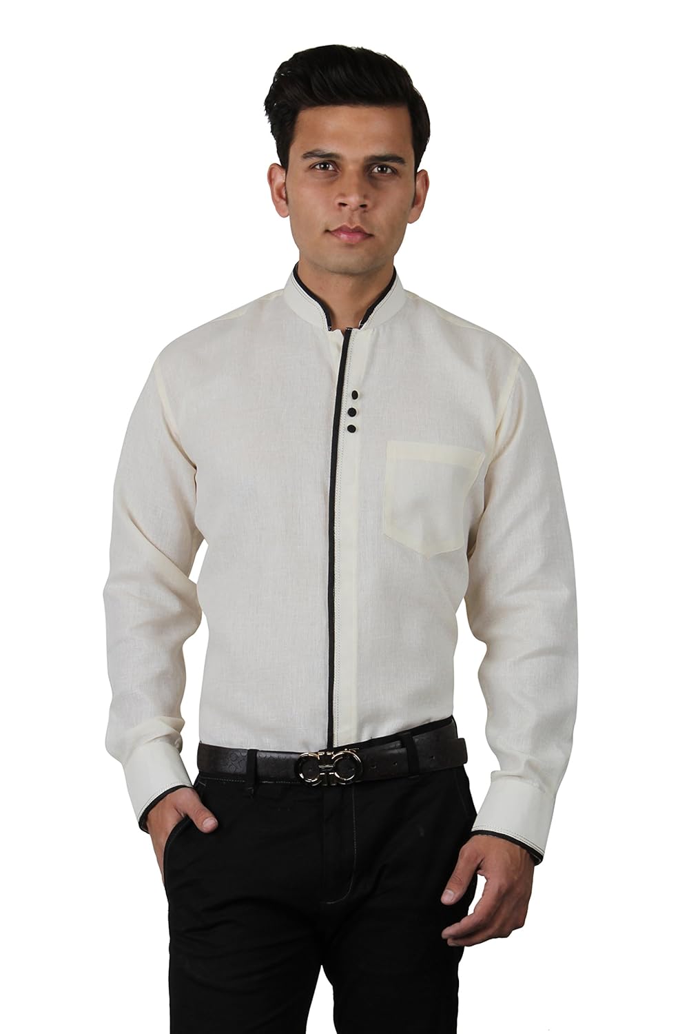 the standard men's chinese collar party wear shirt, designer print