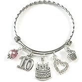 SCRAPHEART 10th BIRTHDAY Bracelet with 60 mm Bangle, 10th Birthday Charm Bracelet, Granddaughter Daughter Gift Idea, Tenth Birthday Gift, 10 Year Old Birthday Bangle