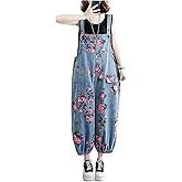 LAI MENG FIVE CATS Womens Denim Bib Pants Jumpsuits Adjustable Strap with Pockets Relaxed Overalls