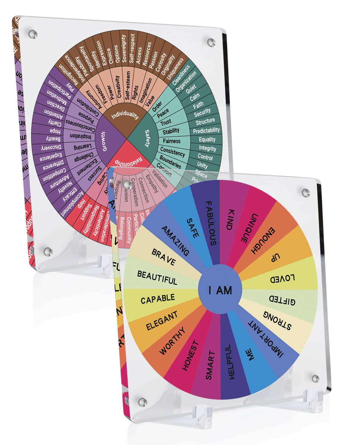 Photo 1 of 2 Pieces Acrylic Feelings Wheel & Needs Wheels Emotions Wheel Mental Health Tool for Home/Office/School Education Supplies School Classroom Decor