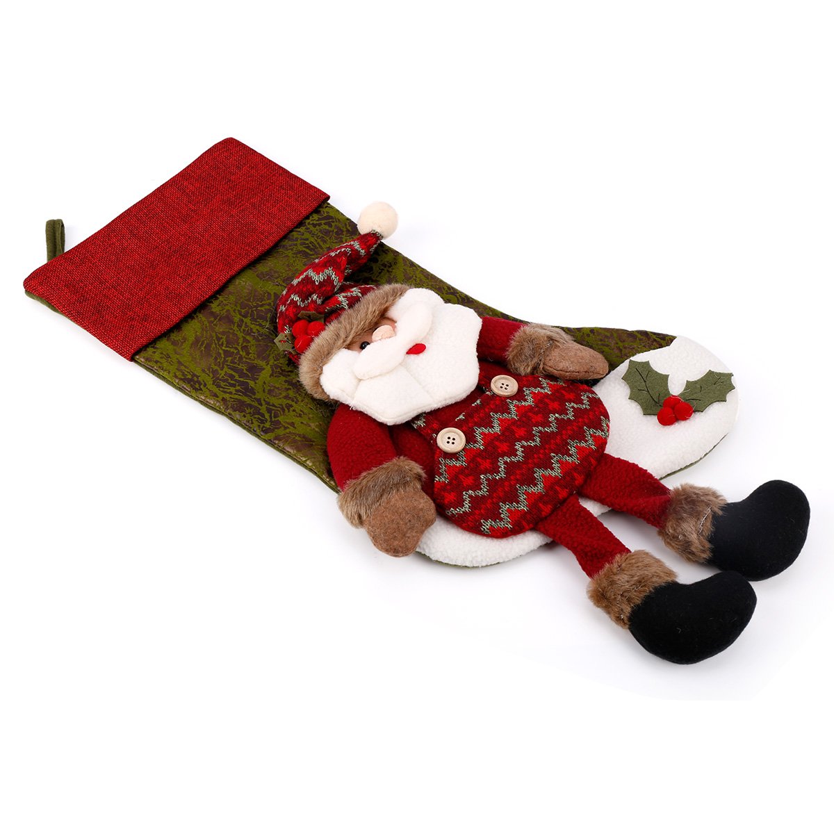 Christmas Stocking Sock, TORUBIA Tree hanging sock Christmas Larger Sock Candy bags With Lovely Santa Reindeer Snowman Decoration 8.6×21.2 Inch Perfect for Christmas stocking (Santa Claus)