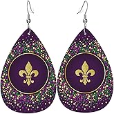 Mardi Gras Teardrop Earrings For Women Faux Leather Earrings Dangle Earring Jewelry