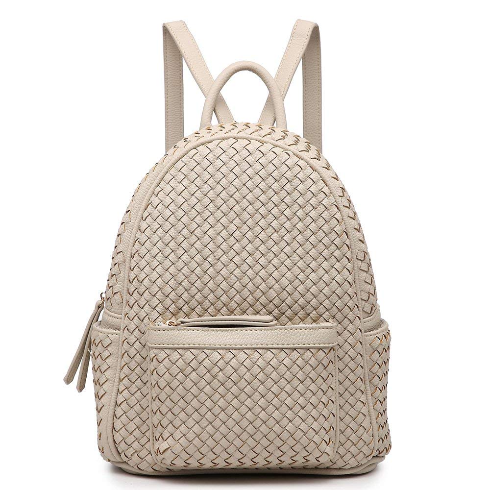 SHOMICO Mini Woven Backpack Purse for Women Trendy Daypacks Stylish Backpack Women's Fashion Handbag for Easter Egg Hunt, Spring Travel Vacation, Easter Gift (Small Beige Woven)