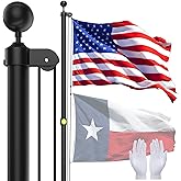 IOEN Flag Poles for Outside House in Ground - 20FT Sectional Aluminum Extra Thick Flagpole with Reinforcing Ring, 5x3 US Flag and White Gloves, Heavy Duty Black Flag Poles Kit for Yard or Residential
