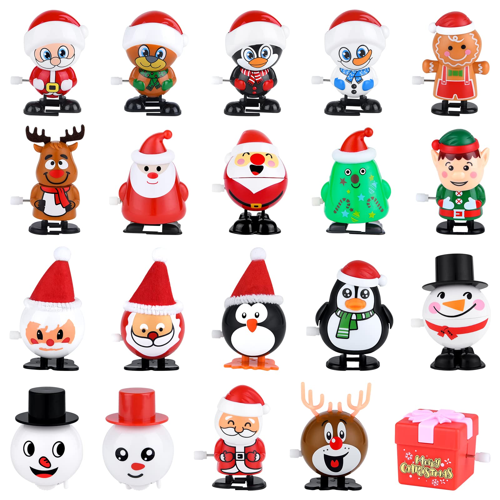 ELECLAND 20 Pcs Christmas Wind Up Toys Set Reindeer Snowman Penguin Secret Santa Gifts for Christmas Party Favours Xmas Stocking Fillers