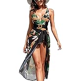 ODIZLI Women's Swimming Suit Floral Print Swimsuit and Skirt Beach Cover Up Sarong Bathing Suit