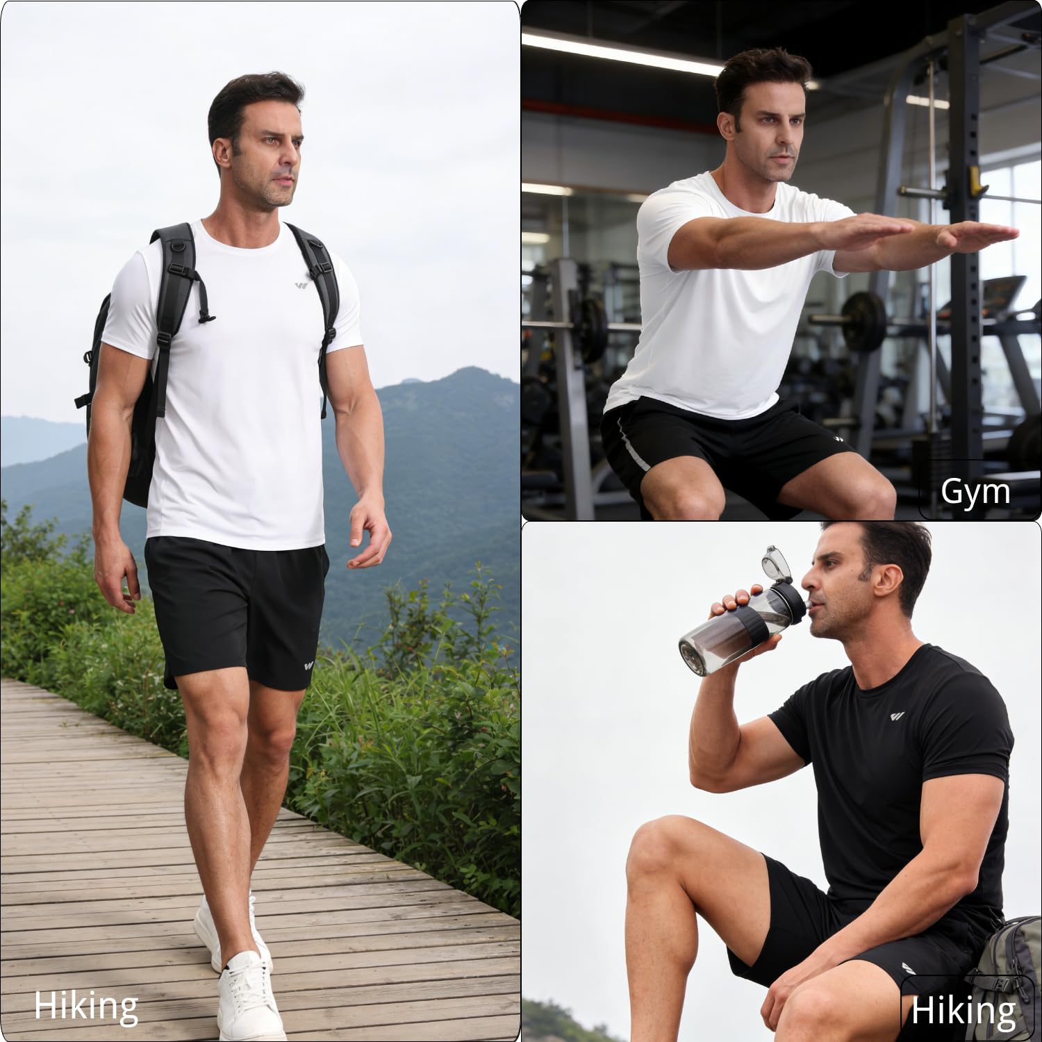3 or 5er Pack Sport Tshirts Herren Kurzarm,Funktionsshirt Atmungsaktiv & Schnelltrocknend,Fitness Shirt für Training,Laufen,Wandern,Gym,Outdoor-Sport Schwarz-Weiß-Grau Blau M 6