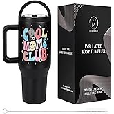 vaanshie Mothers Day Gifts For Mom 40 oz Insulated Cool Moms Club Tumbler with Foldable Handle & Straw, Mommy Coffee Mug, Mama Tumblers, Funny Birthday Present for Her, Cute Mother’s Day Gift