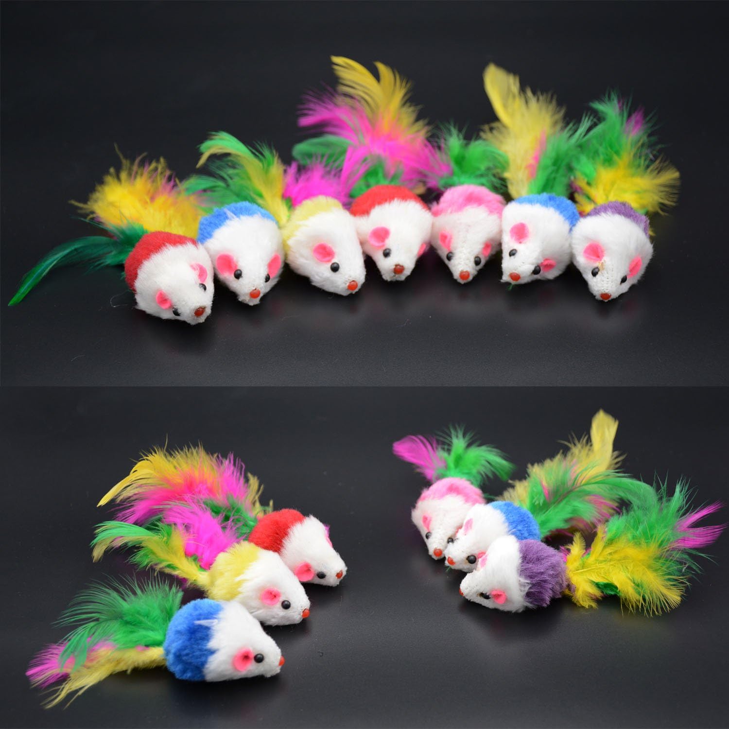 Famgee 20 PCS Furry Cat Toys Squeak Mouse Rattle Mice Cat Catcher Pet Toys with Feather Tails (Random Color) - Image 4