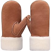 Harssidanzar Women Winter Mitten Gloves,Sheepskin Shearling Heated Warm Furry Cuff Gloves KL024US
