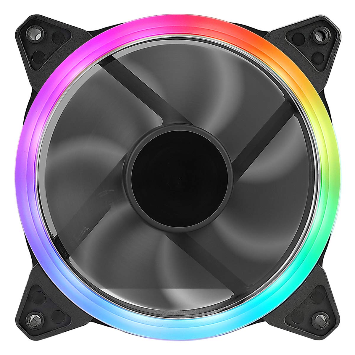 Combrite PC Case Cooling Fan Rainbow RGB LED Halo Ring 120mm (12CM) With Universal 3 Pin And 4 Pin Connectors