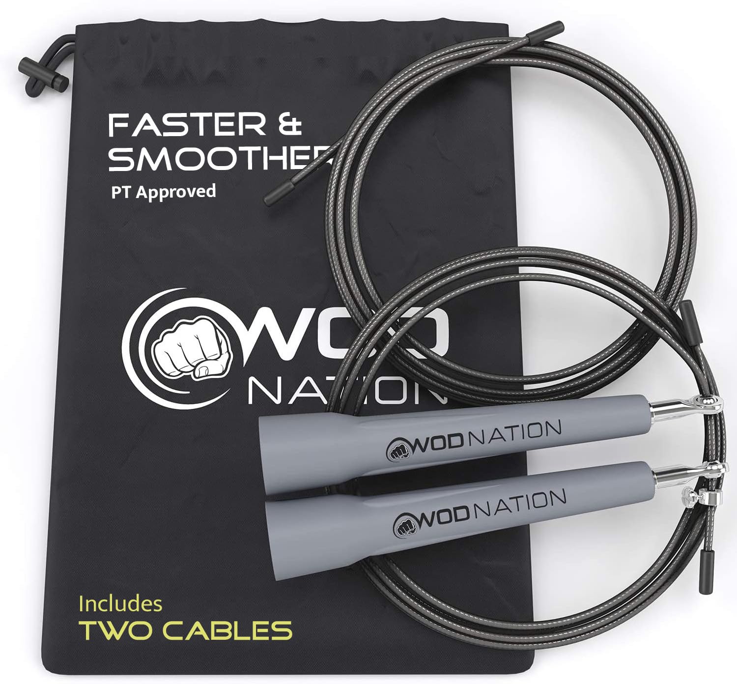 Photo 1 of WOD Nation Adjustable Speed Jump Rope - Grey, Classic Speed Rope - Home Gym & Exercise Equipment for Fitness, Boxing, MMA & Cardio - Workout Equipment for Men, Women & Kids