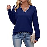 Dokotoo Women's Sweaters Casual V Neck Long Sleeve Lightweight Sweaters Loose Solid Tops Pullover Sweater