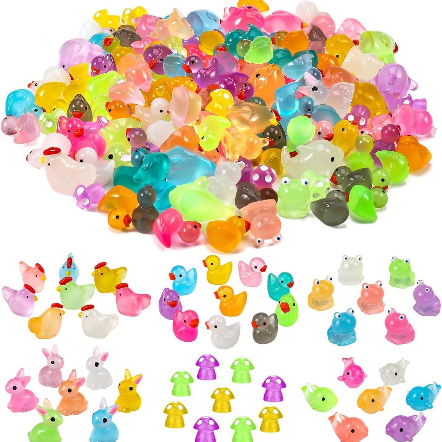 Daleweo 100 Pcs Mini Luminous Resin Animals, Cute Tiny Resin Glow In The Dark Animals, Random Styles, for Fairy Garden, Dollhouse & Plant Decorations