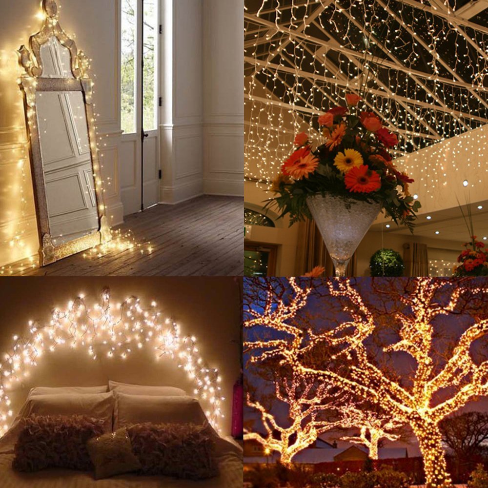 100 LED Solar Lichtekette, 33Ft Kupfer Lichtekette, Wasserdichte sternenhelle Lichtekette für inne und auße Ausschmückung, Party am Weihnachten, Feiertag (warme Weiß)