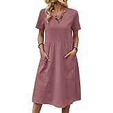 Zeagoo Womens Summer Midi Dress Casual Short Sleeve A-Line Cotton Linen Dress Flowly Beach Tunic Sundresses with Pockets 2026