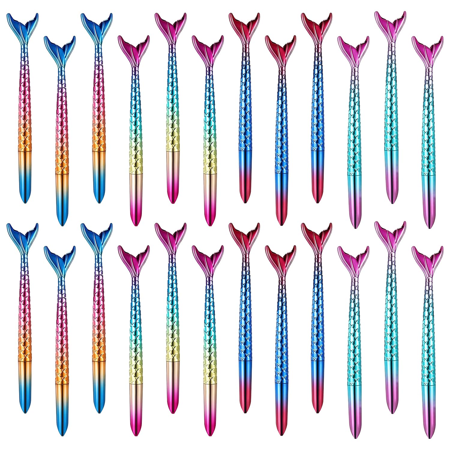 Chostky 24PCS Mermaid Ballpoint Pens, Gel Ink Rollerball Pens Fin Pen Sets, Creative Fish Tail Styling Gradient Point Pens, Signing Pens Mermaid Writing Pen for Student School Office Supplies