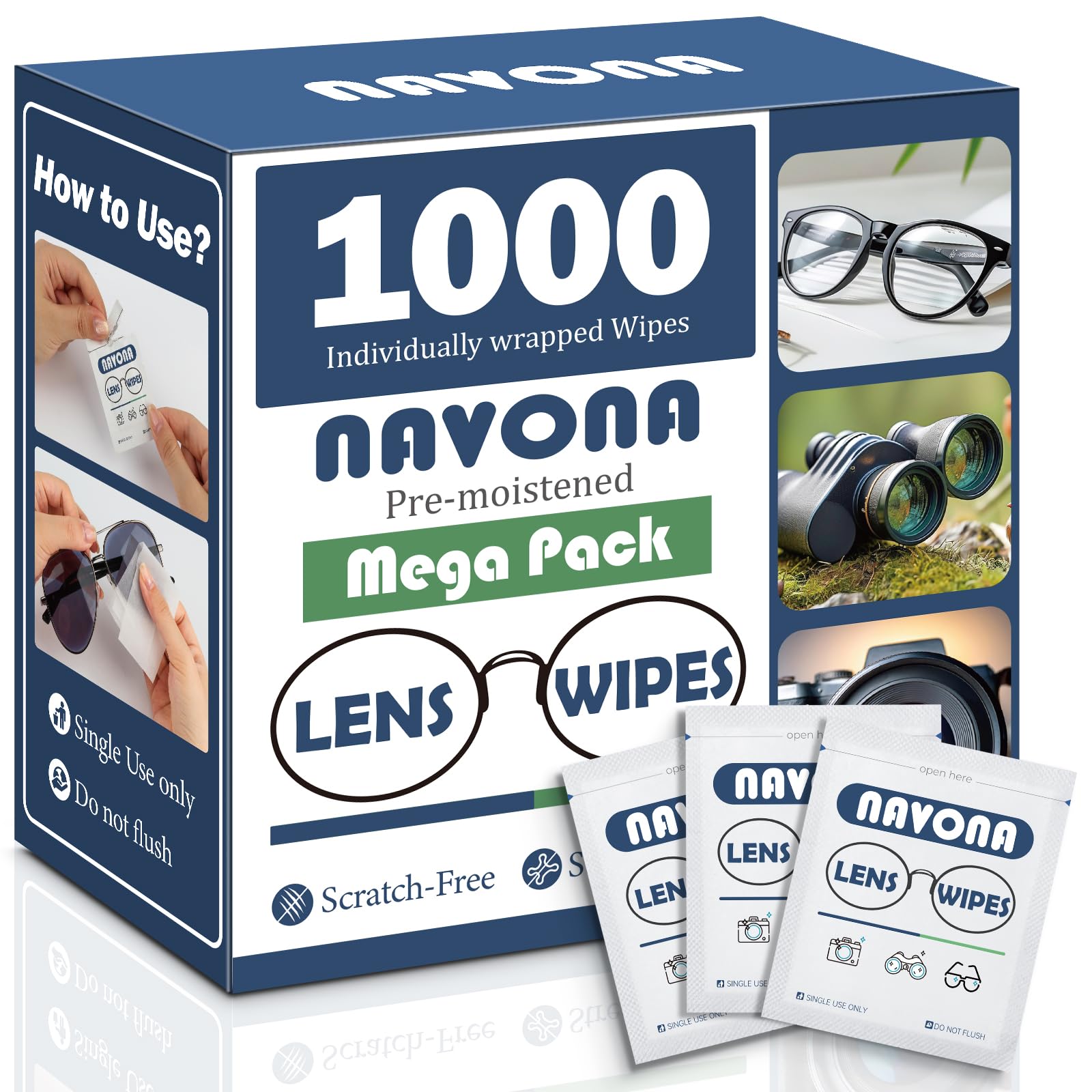 Photo 1 of 1000 Count Lens Wipes for Eyeglasses – Pre-Moistened, Individually Wrapped Eyeglass Cleaning Wipes – Scratch-Free, Streak-Free Glasses Cleaner Wipes for Sunglasses & Camera Lens – Bulk Pack