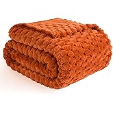 Vessia Flannel Fleece Throw Blanket, 3D Jacquard Burnt Orange Fuzzy and Warm Blanket for Couch, Sofa, Bed, 300GSM Super Soft Touch Cozy Home Decor for All Seasons (50x40 inches)