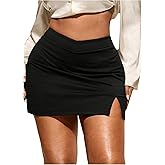 Floerns Women's Plus Size Split Thigh Mini Skirt High Waisted Ruched Bodycon Short Skirts