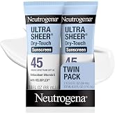 Neutrogena Ultra Sheer Dry Touch Sunscreen Lotion SPF 45, 2 x 3 fl. oz | UVA/UVB Protection, Lightweight, Water-Resistant up to 80 Mins, PABA-, &amp; Oxybenzone-Free