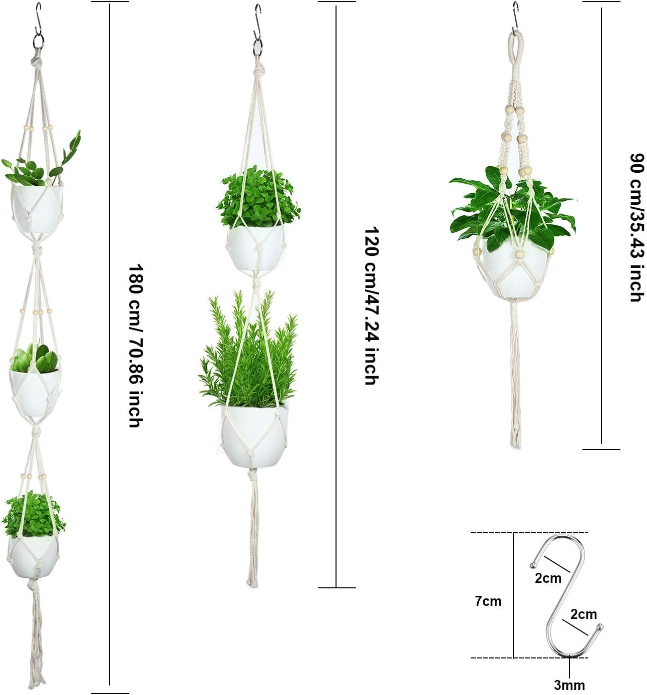 6 Pieces Macrame Plant Hangers with 6 Hooks, Different Tiers - Image 3