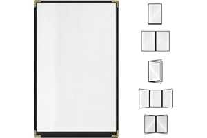 ACI SUPER POWER Goodsmart Restaurant Menu Covers – 25 Pack Black 2-View, Top-Loading Menu Holders, Vinyl & Plastic Café Menu Covers, Clear Menu Sleeves, Fits 11" x 17" & 8.5" x 11", Gold Corners