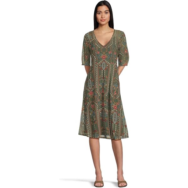 knee length dresses for ladies Primrose Bloom Green Floral Midi Dress