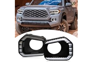 BINQIGOO LED Front Bumper Fog Light Daytime Running Lamp White/Amber Dynamic Sequential Turn Signal Light DRL For 2016-2023 Toyota Tacoma Accessories