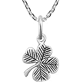 AeraVida Lucky Charm .925 Sterling Silver Four Leaf Clover Pendant Charm Necklace