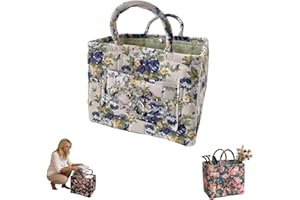 Floral Fabric Foldable Storage Basket | Quilted Car Interior Storage Basket with Handles | Suitable for Underwear Sundries La