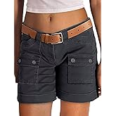 Flamingals Women’s Low Waist Cargo Shorts Casual Summer Fashion Trendy Roll Hem Shorts with Flat Pocket