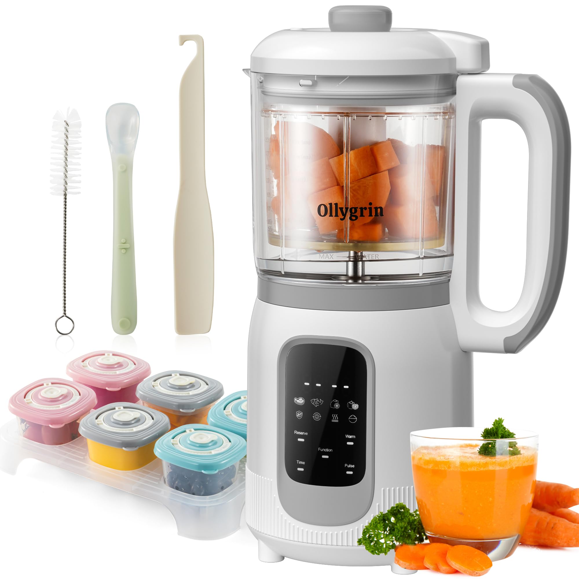 Photo 1 of Ollygrin Baby Food Maker Steamer and Blender Baby Food Processor Puree Machine Baby Steamer Blender Food Processor with Containers One Step Auto Cooking Touch Screen Control White