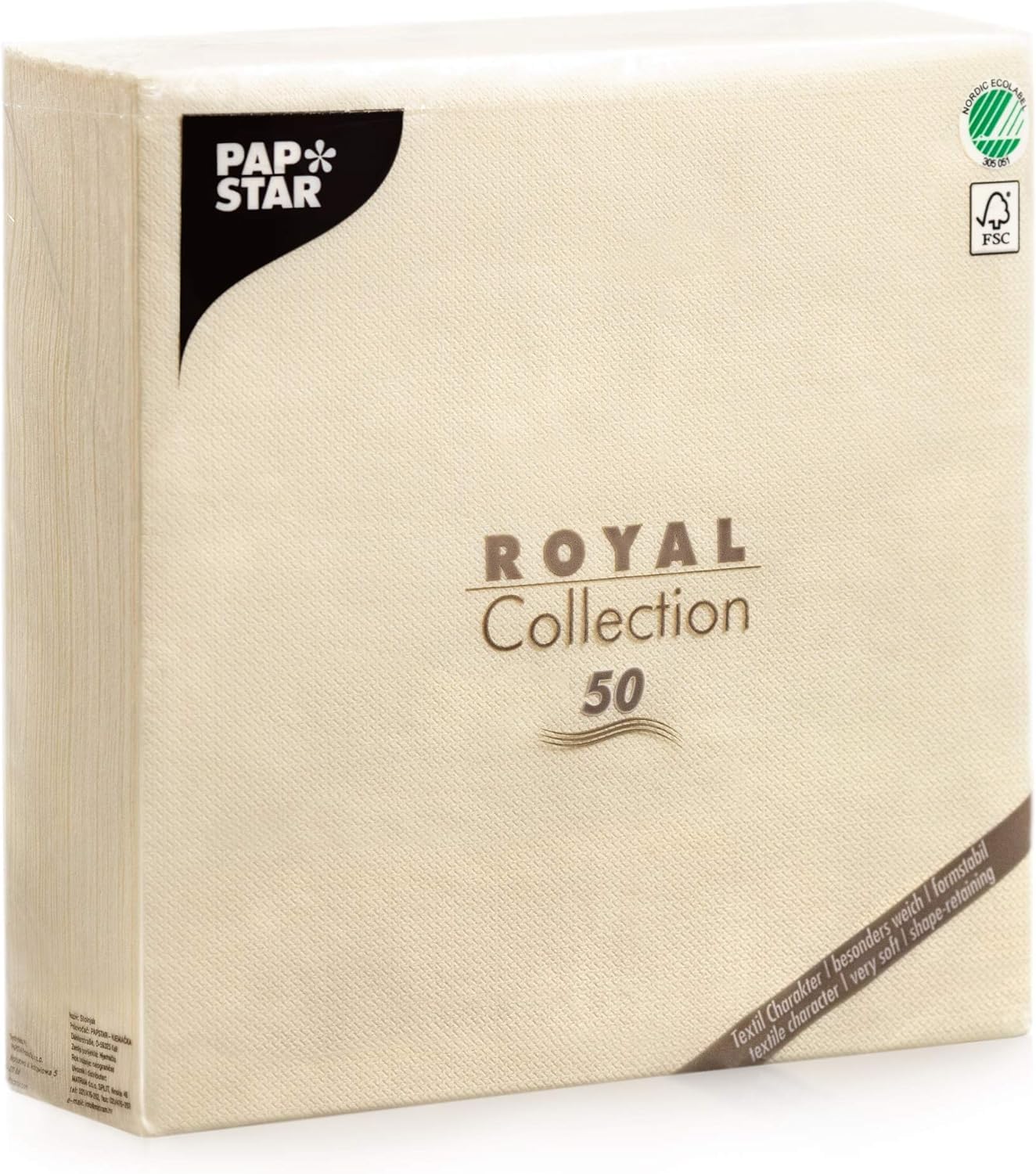 PAPSTAR Royal Collection 11621 Serviettes with 1/4 Fold 40 x 40 cm Champagne-Coloured Pack of 50
