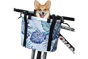 RAYMACE Bicycle Basket Dog Bike Handlebar Basket Front,Folding Detachable Quick Release Easy Install,Cycling Picnic Bag