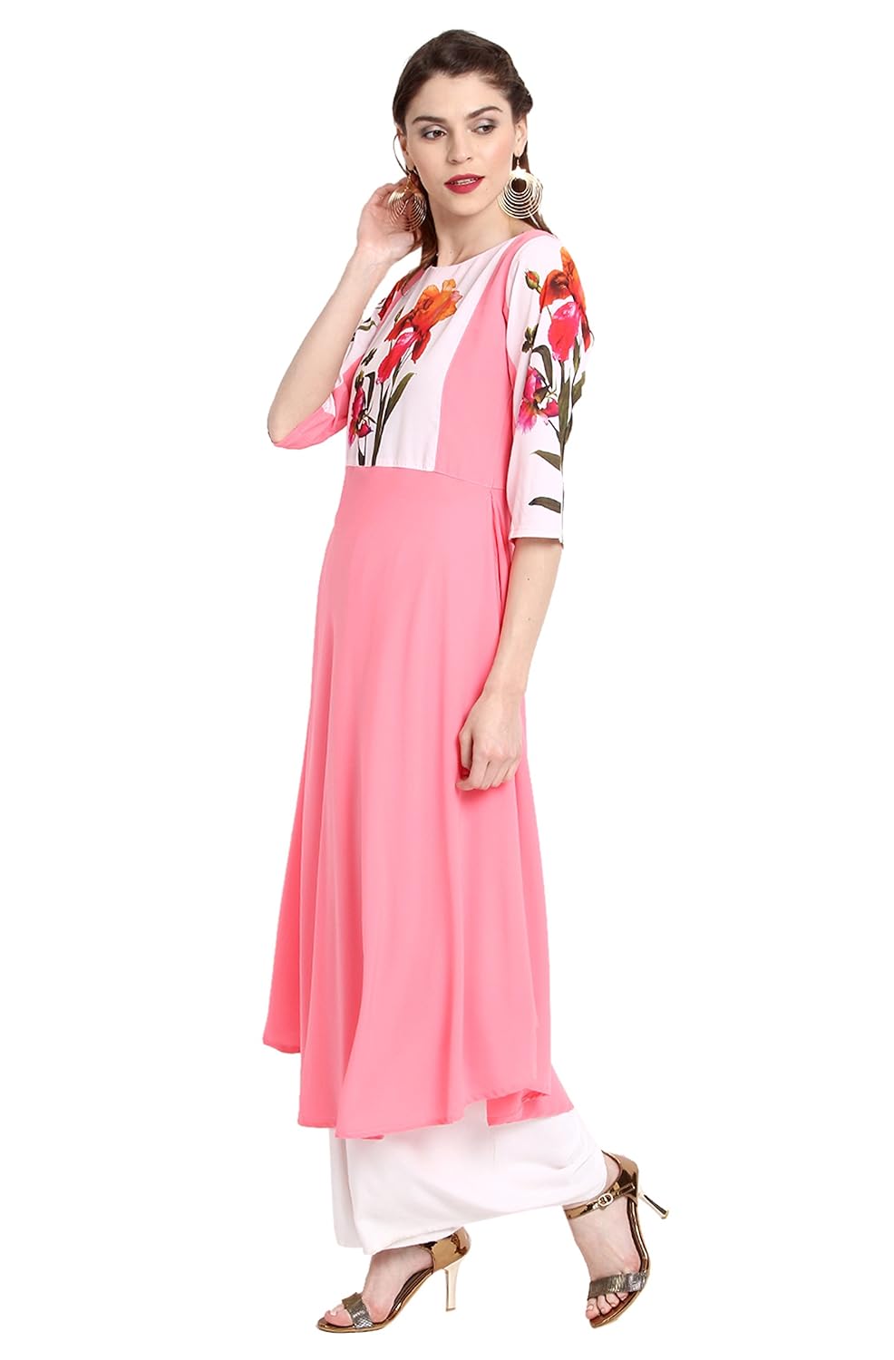 janasya women's polyester crepe a-line kurta