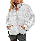 Muchpow Women's Lightweight Down Coat Long Sleeve Full Zipper Oversized Packable Short Puffer Jackets